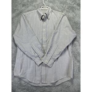 LL Bean Vintage Oxford Shirt Mens 16-32 Purple Green Striped‎ Long Sleeve